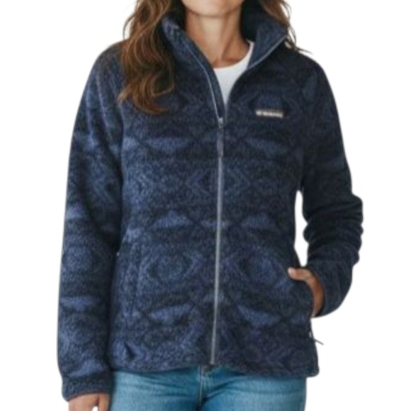 Columbia Jackets & Blazers - COLUMBIA Women's Big Timber Peak Sherpa Jacket Sz Large Navy Geo Fleece Outdoors
